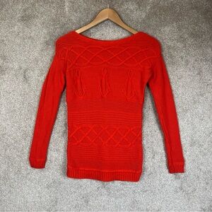 Talbots Sweater Womens P Petite Orange Cotton Long Sleeve Pullover Anchor- 4109